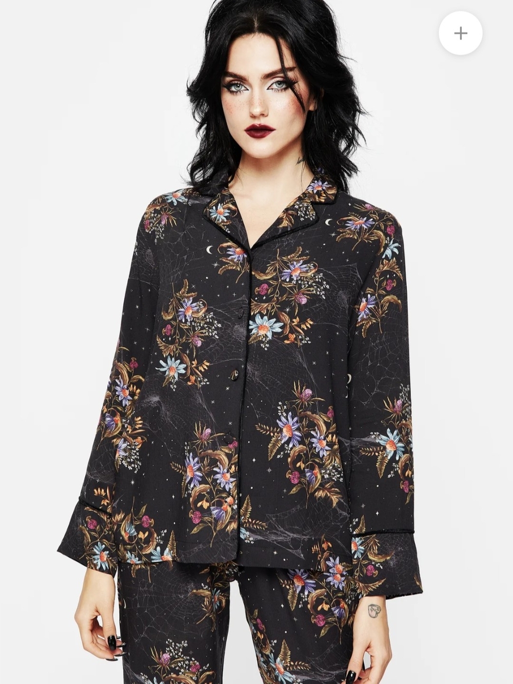Cleome Floral Spiderweb Button Up Pyjama Top